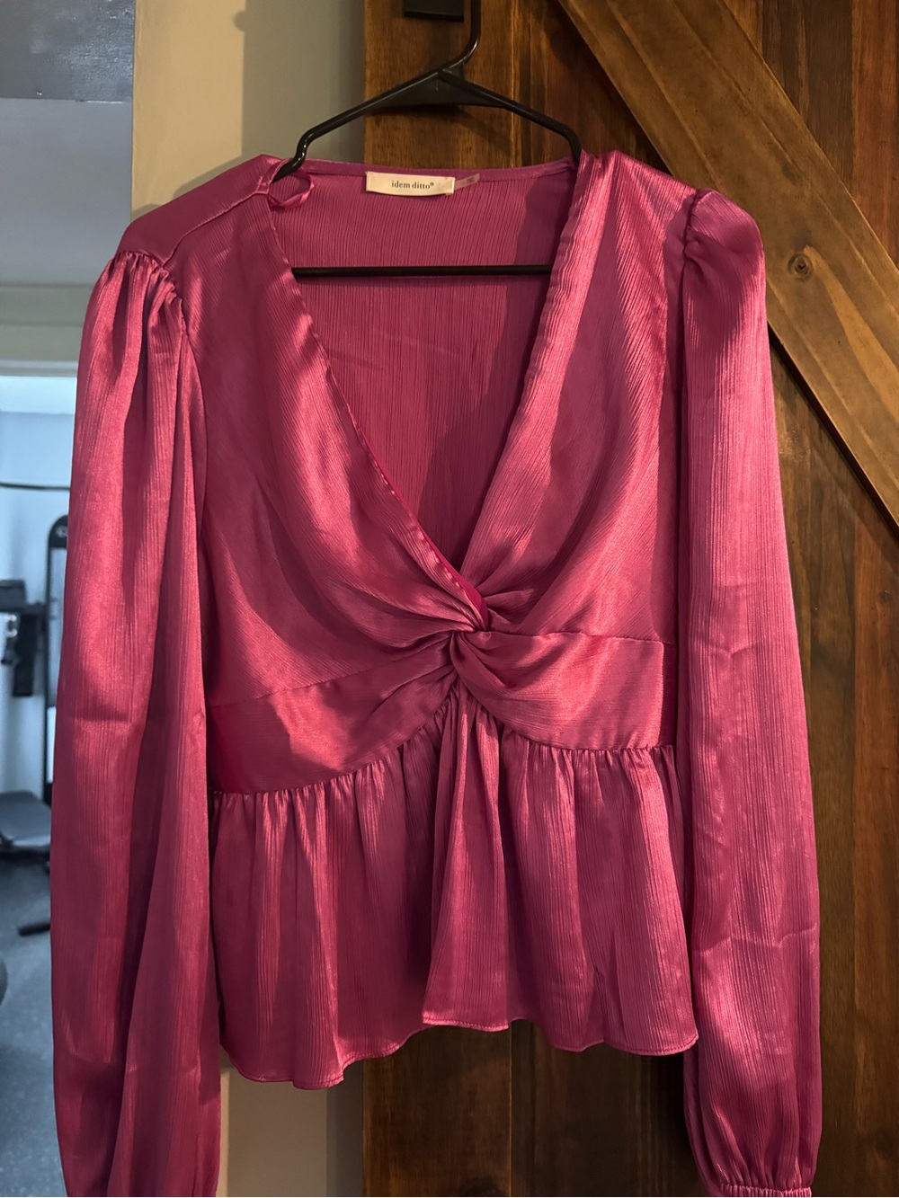 Iden+Olivia Twist-Knot Long-Sleeve Blouse in Fuchsia